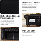 Chesterfield Leather Sofa, 89" Mid Century Modern Couch with Low Back, Roll Arm Nailhead Trim Classic 3 Seater Couch for Living Room, Office, Apartment, PU Black