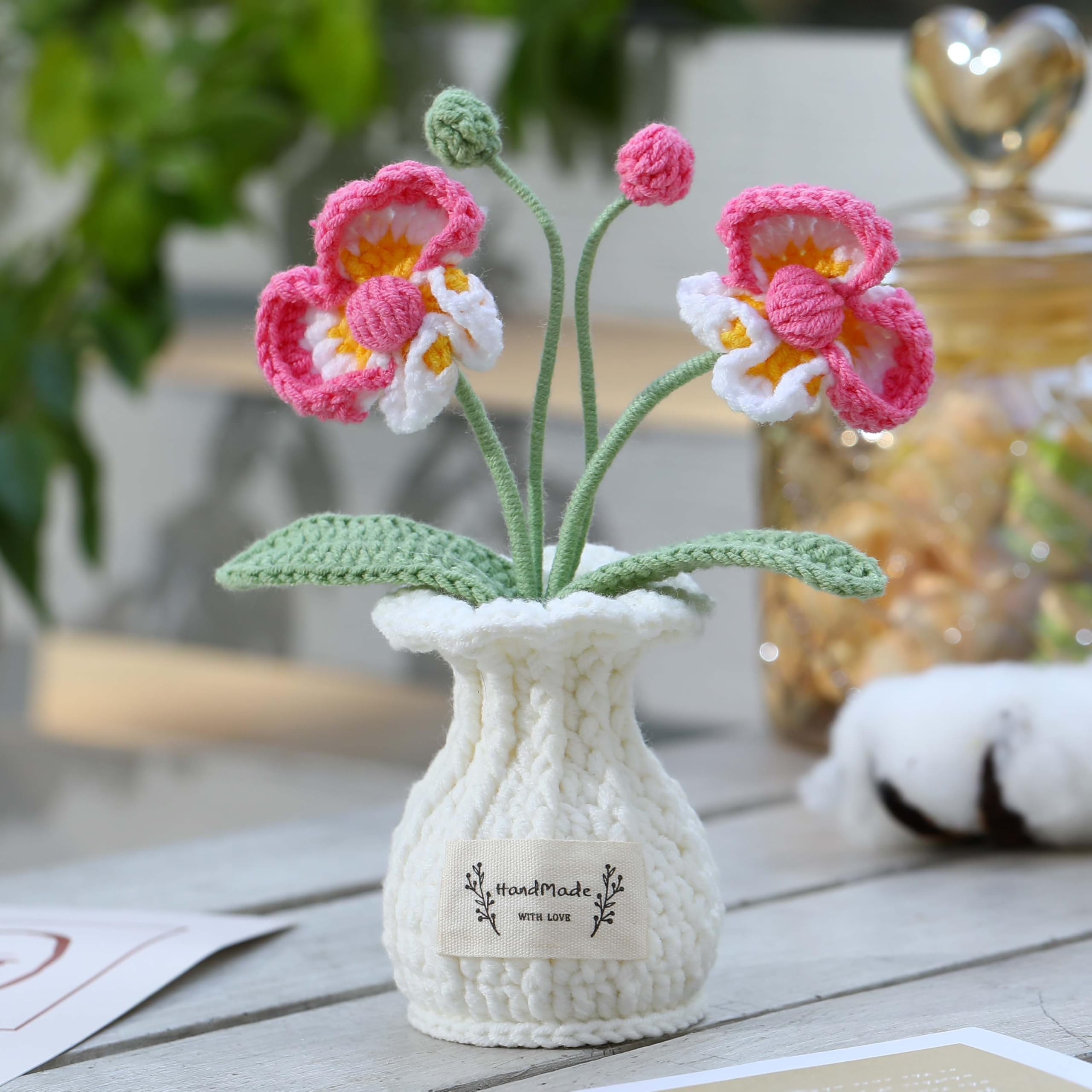 Crochet Flower Pot Forget-me-not Pink Thank You Crochet Gifts for Women Coworker Graduation & Mother's Day Gift Pink Crochet Potted Flower for Women Teacher| Handmade Knitted Potted Plant