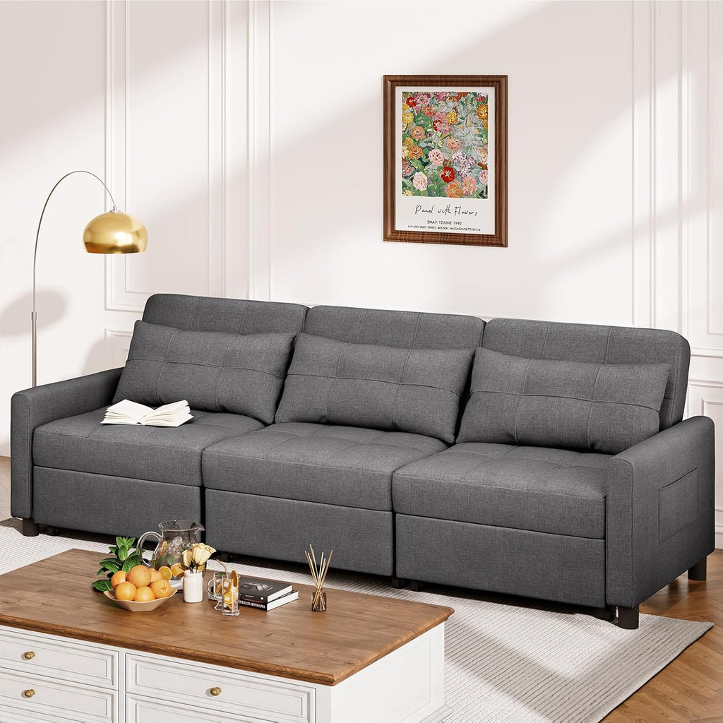 Aiho Sectional Sleeper Sofa, 84 Inch Pull Out Couch with Adjustment Backrest & Ottoman, Convertible Sectional Couch Bed for Living Room, Guest Room, Dark Grey