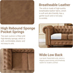 Chesterfield Leather Sofa, 89" Mid Century Modern Couch with Low Back, Roll Arm Nailhead Trim Classic 3 Seater Couch for Living Room, Office, Apartment, Faux Leather Brown