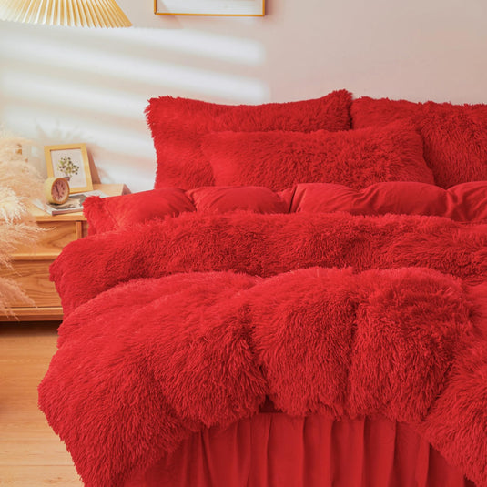 Fluffy Pink Faux Fur Comforter Cover Set，Fluffy Fuzzy Plush Pink Bedding 3Pcs (1 Faux Fur Duvet Cover +2 Fuzzy Pillowcases) Pink Fluffy Bed Set (Pink, Queen)