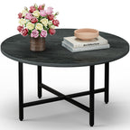 Round Coffee Table, Small Coffee Tables for Living Room, Wood Coffee Table with Metal Frame, Floor Table Desk for Sitting on The Floor, Home, Office, Farmhouse, Rustic Brown (23.6"D x 17.7"H)