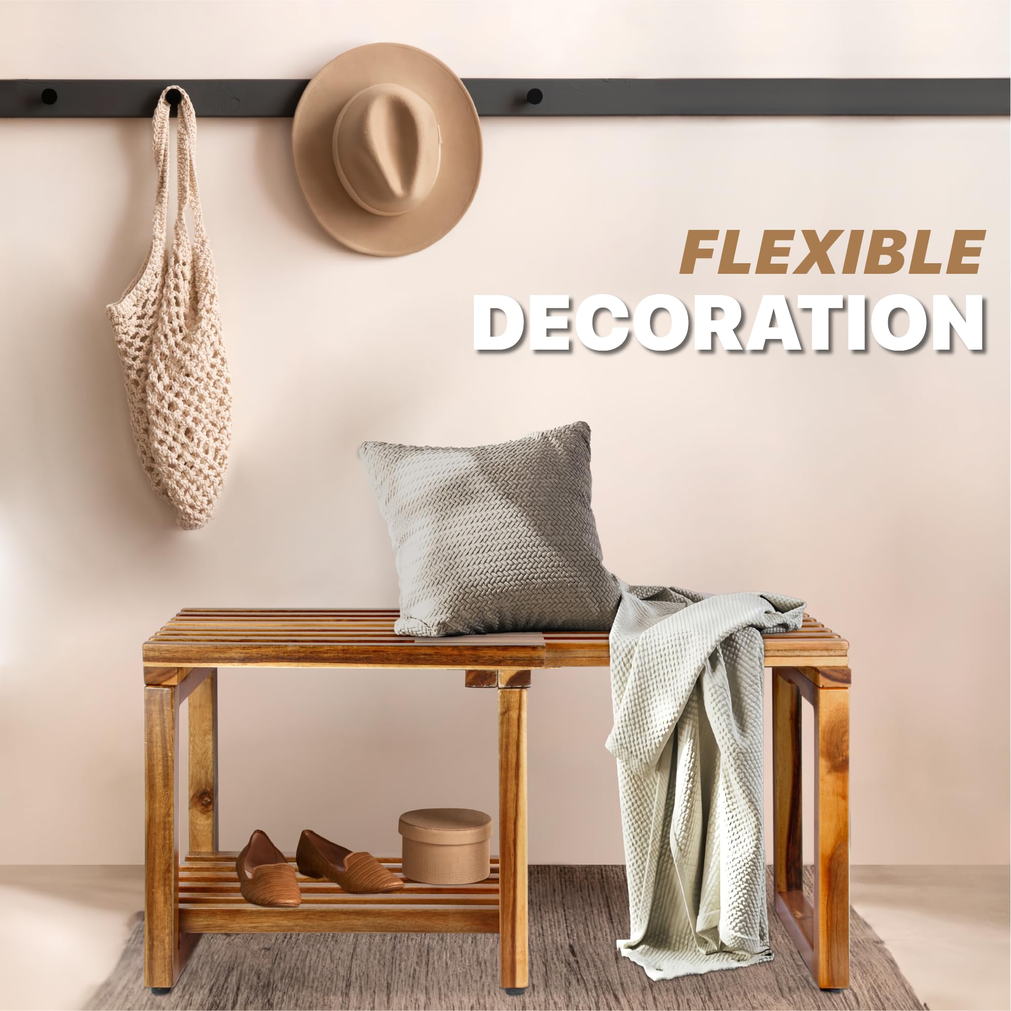 ENKEZI Adjustable Length 29 Inches Shower Stool Bench Chair Waterproof with Storage Shelf for Shaving Legs, Spa, Bath Seat in Bathroom, Inside Shower for Adults Seniors Elderly (Small 29 in)