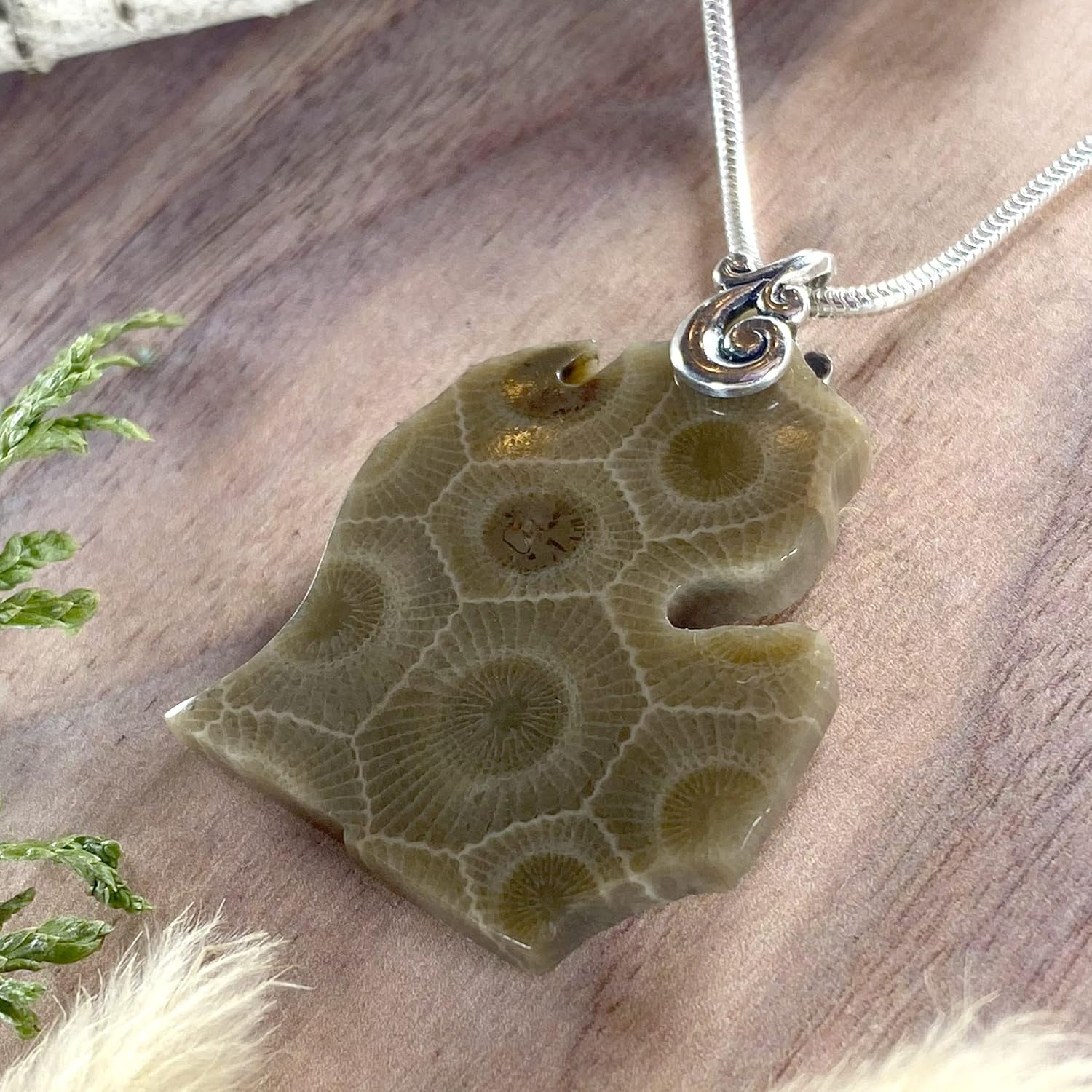 Michigan Shaped Petoskey Stone Pendant
