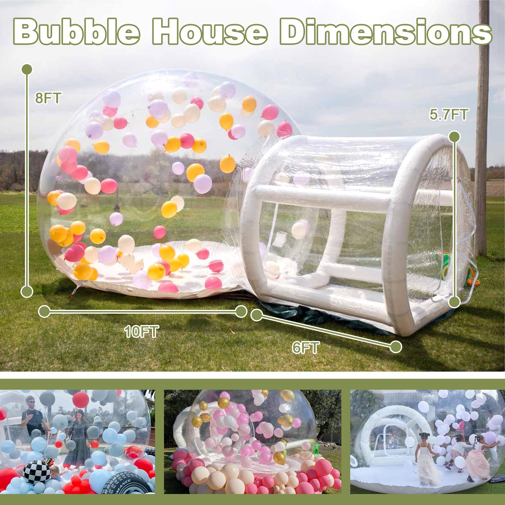 Eachup 10FT Inflatable Balloon House for Kids Adults,TPU White Commercial Inflatable Bubble House Ball Pit,Bubble Tent Dome Playground Set with Double Blower for Backyard Birthday Wedding Party - Grand Goldman