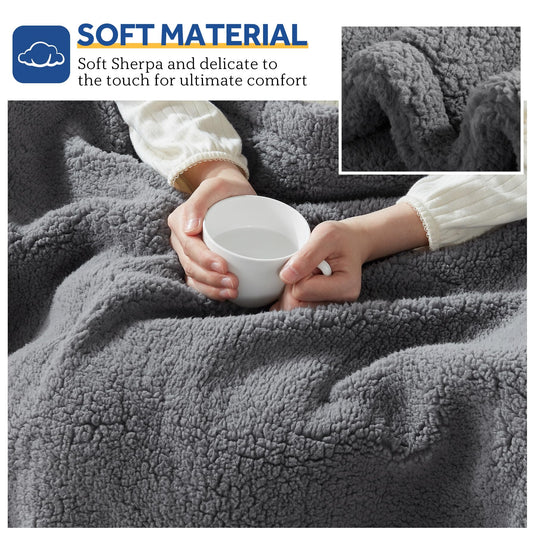 SEALY Electric Blanket Heated Throw 50"x60" Soft Double Sherpa Super Cozy with 6 Fast Heating Levels & 2-10 Hours Auto-Off, Over-Heat Protection, Machine Washable, Charcoal