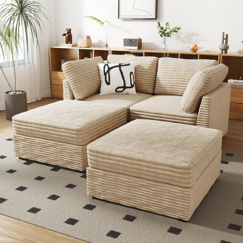 Modular Sectional Sofa,5 Pieces Sectional Couches for Living Room,L Shaped Cloud Couch Chaise Set, Black