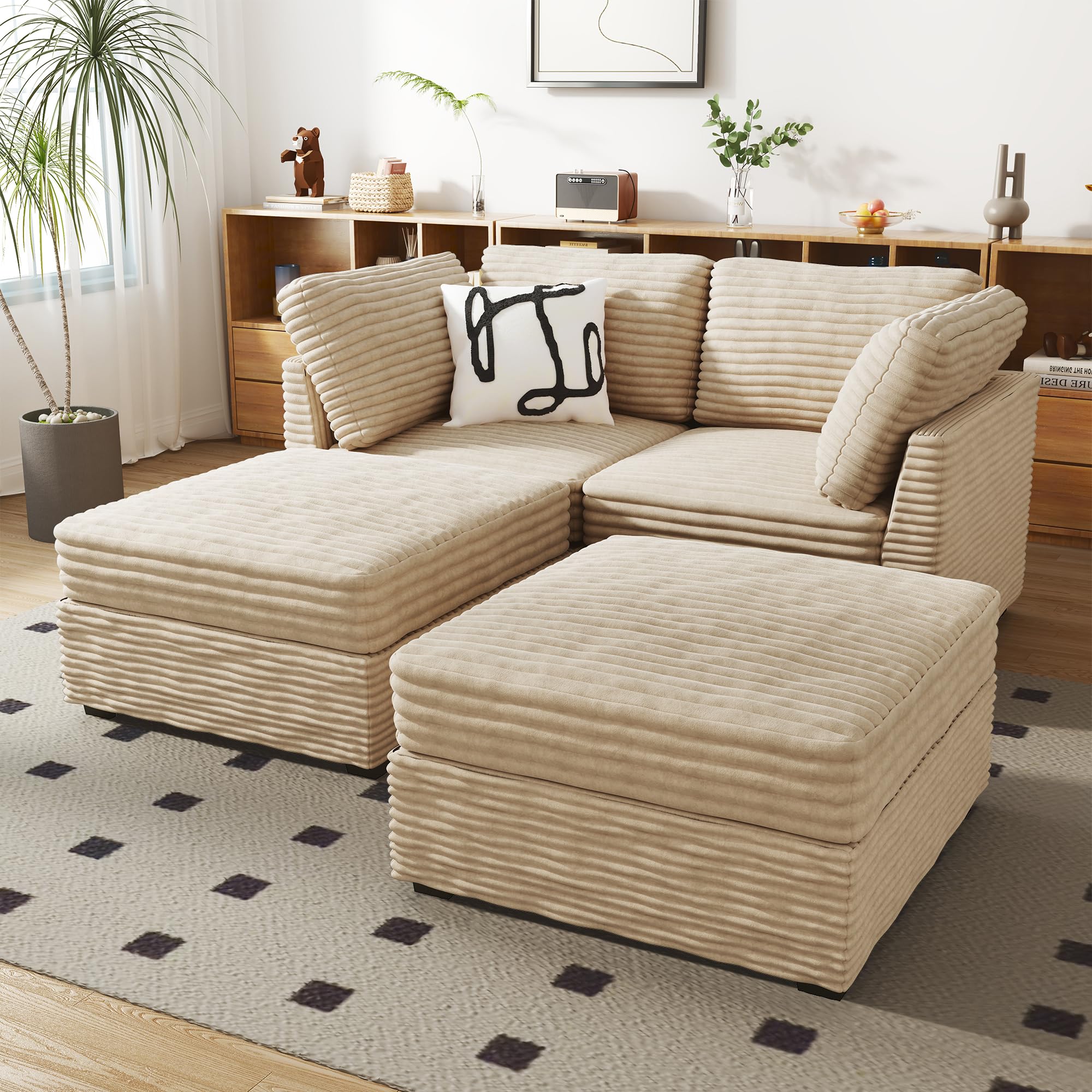 Modular Sectional Sofa,5 Pieces Sectional Couches for Living Room,L Shaped Cloud Couch Chaise Set, Black