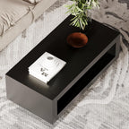 Maven Lane Artemis Coffee Table – 18 Inch Rectangle Table with Storage – Black Solid Wood – Ideal for Living Room and Lounge