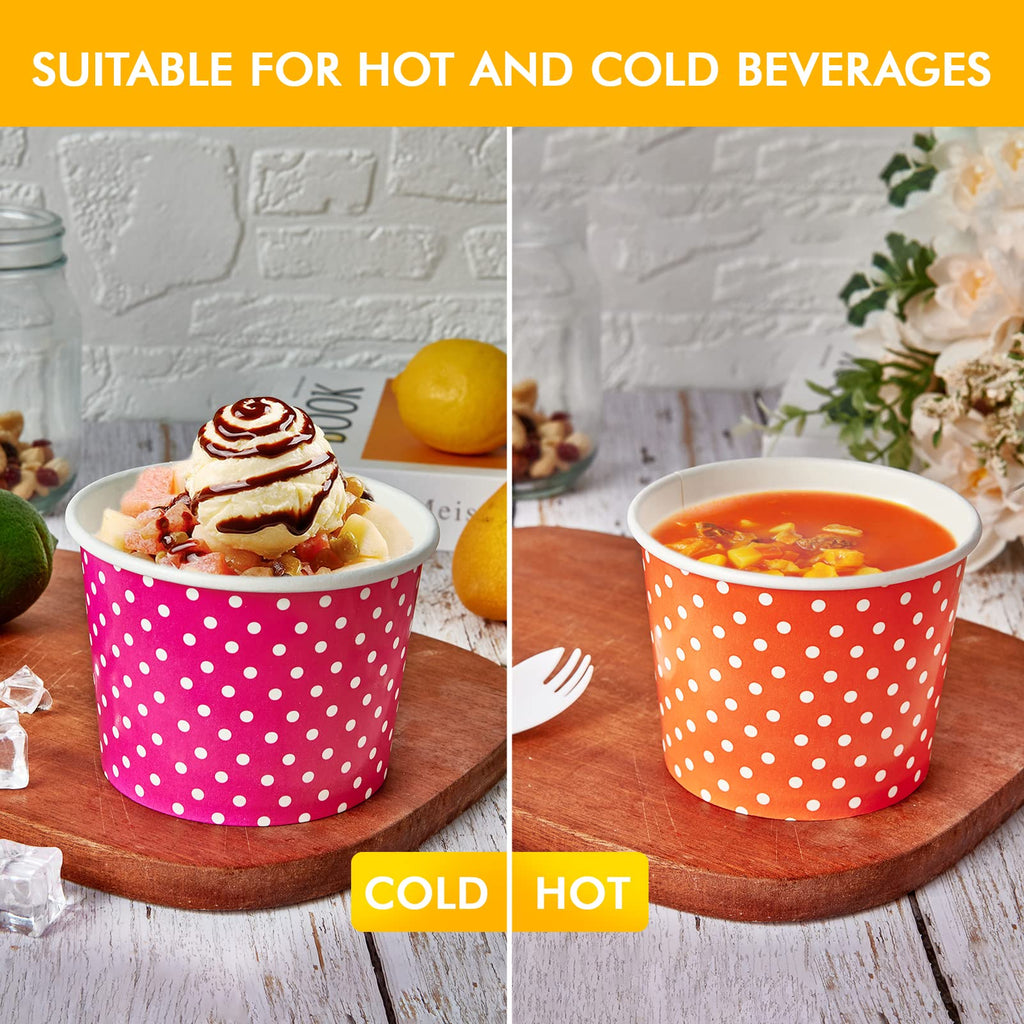 LITOPAK 120 opakowań 16 oz kubków do lodów, jednorazowe kubki na deser na zimne lub gorące jedzenie, kolorowe papierowe miseczki na zupy, desery lodowe i lody