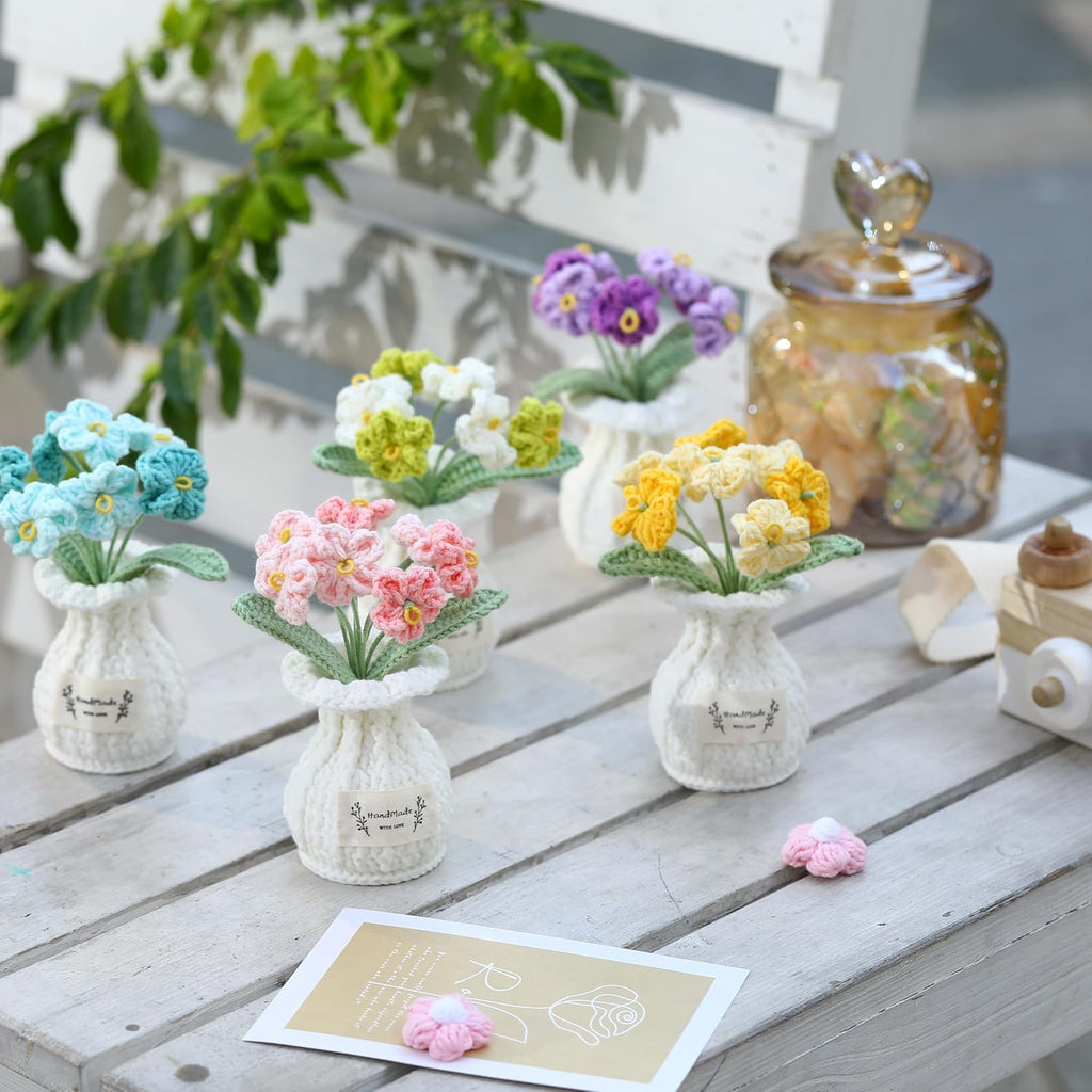 Crochet Flower Pot Forget-me-not Pink Thank You Crochet Gifts for Women Coworker Graduation & Mother's Day Gift Pink Crochet Potted Flower for Women Teacher| Handmade Knitted Potted Plant
