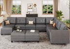 LLappuil Modular Sectional Sofa, Oversized U Shaped Sofa with Storage, Sectional Couch for Living Room, Faux Leather Fabric Waterproof Sofa, 7 Seats with Ottoman, Dark Grey
