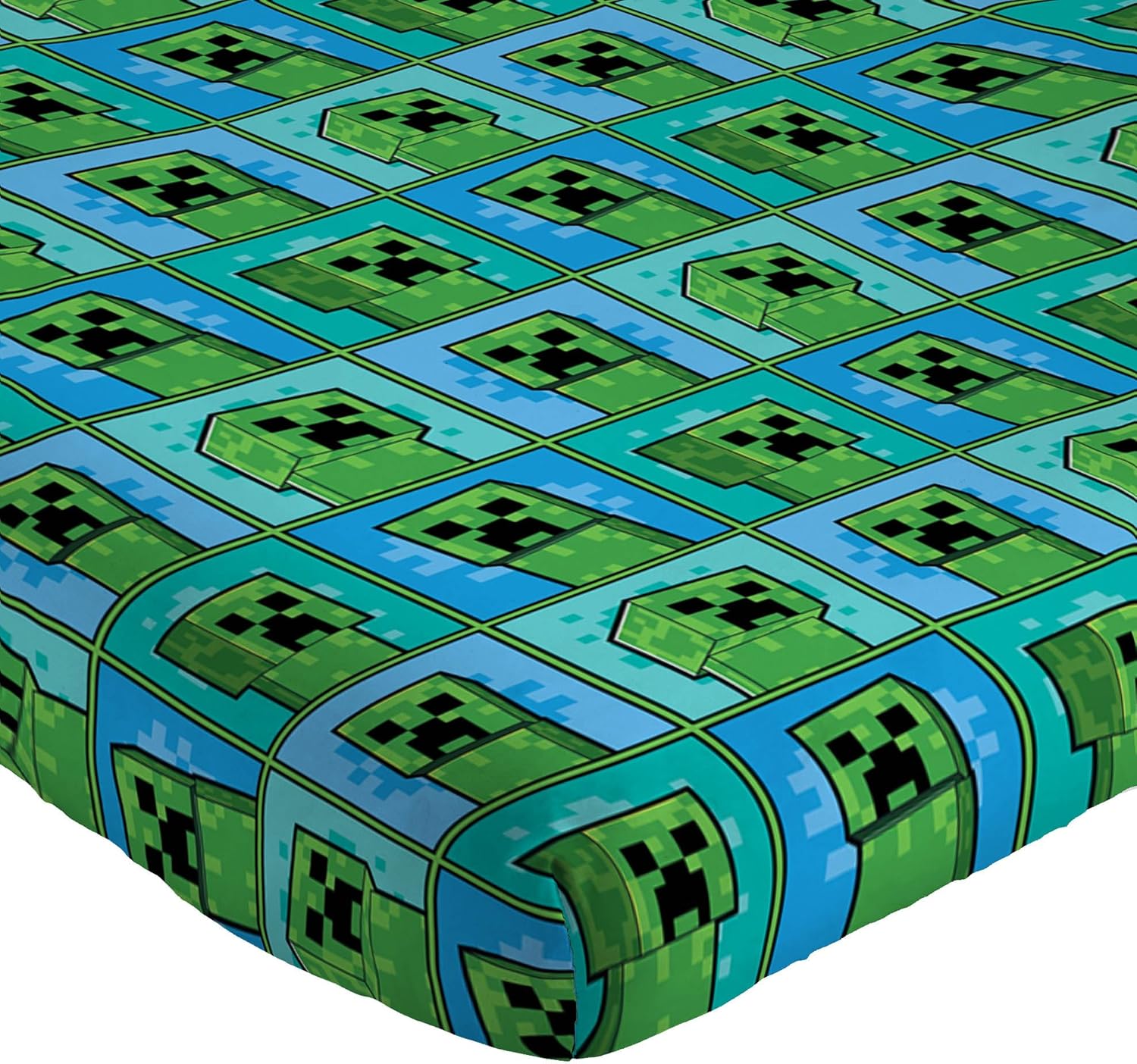 Jay Franco Kids Sheet Set with Fitted, Flat Sheets & Pillow Cover - Ultra-Soft Bedding with Pillowcase for Room Decor, Blue - Minecraft Creeper, 4 Piece Full