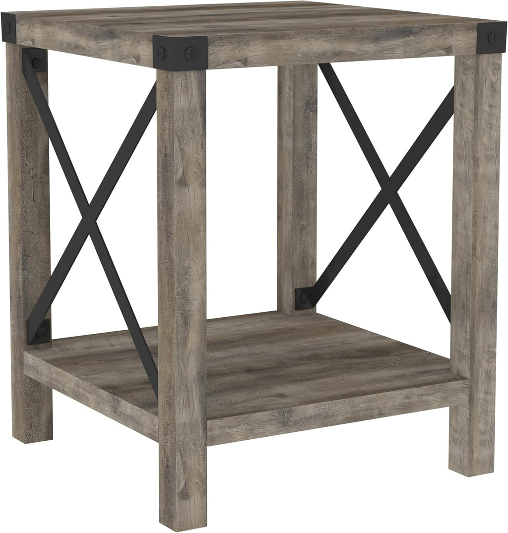 Walker Edison Sedalia Modern Farmhouse Metal X Side Table, 18 Inch, Grey Wash