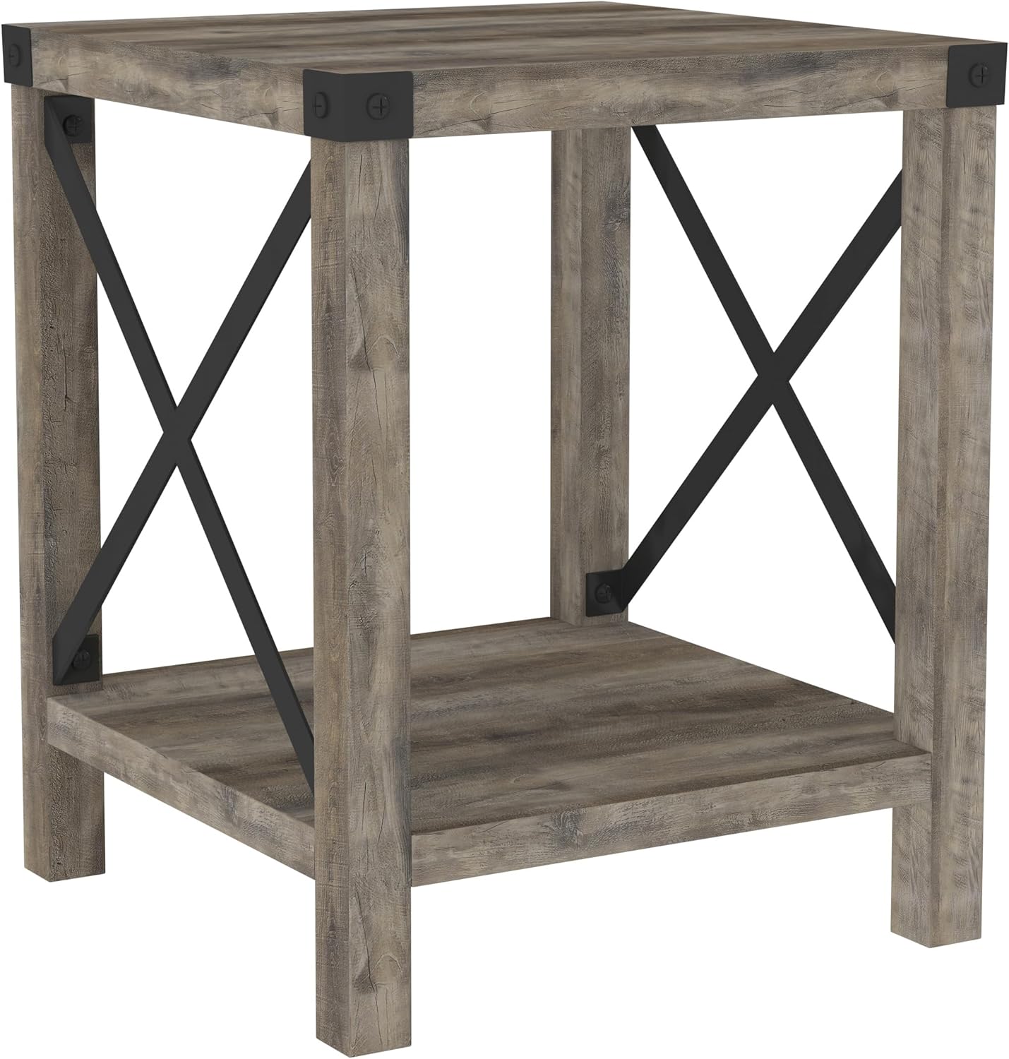 Walker Edison Sedalia Modern Farmhouse Metal X Side Table, 18 Inch, Grey Wash