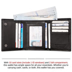 Portefeuille pour homme Enwaen avec chaîne, portefeuille trifold en cuir véritable, blocage RFID, chaîne anti-vol pour motard, moto (noir)