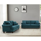 2 Pieces Chesterfield Sofa Sets Nailhead Decor Faux Leather Upholstered Tufted Sectional Sofa&Couch Include 3-Seaters Couch and Loveseat W/Rolled Arms and Wood Legs for Living Room Furniture Sets