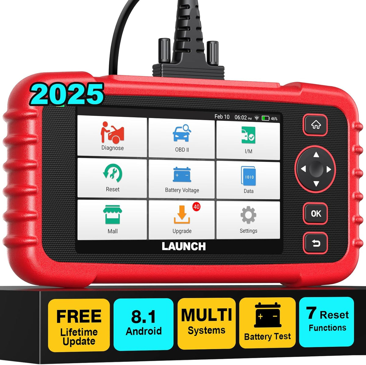 LAUNCH OBD2 Scanner CRP123X Elite, 2025 Lifetime Free WiFi Update scan Tool, FCA SGW, SAS Calibration/Throttle/Brake/BMS/D-P-F/Oil Reset/ABS bleeding, Multi Systems Car Scanner, Battery Test, Auto VIN