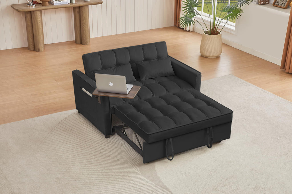 65'' 3-in-1 Folding Convertible Sofa Bed, Pullout Sofa, Modern Chenille Fabric, 360° Swivel Side Table, Easy Assembly, Perfect for Living Room, Black