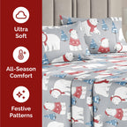 Queen Christmas Tree Sheet Set - Holiday Xmas Pattern Linen Set - Deep Pockets - Snug Fit - 4 Piece - Wrinkle Free - Comfy & Cooling Festive Winter Bedding - Easy To Care For - Kid Friendly