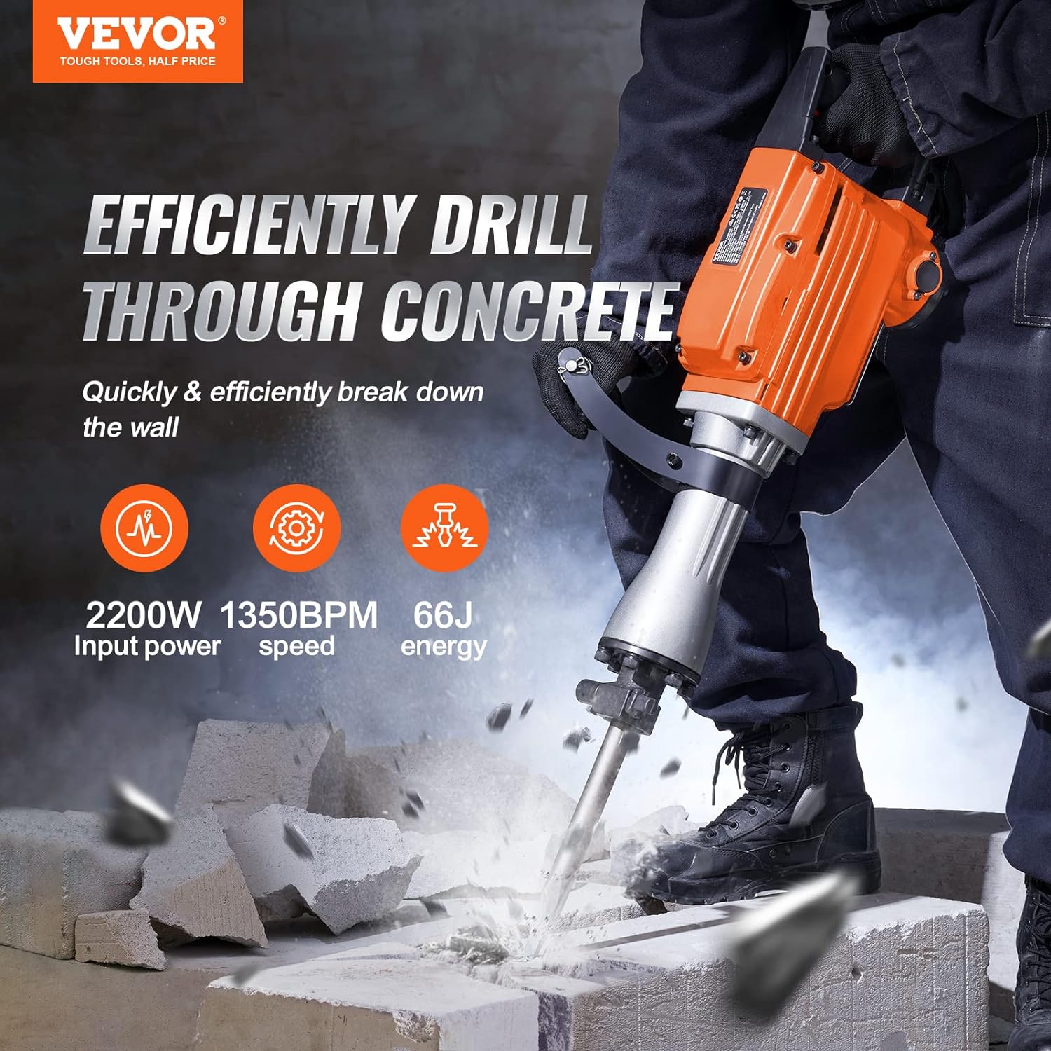 VEVOR Demolition Jack Hammer 2200W, Electric Concrete Saw 1800W 9 in Circular Saw Cutter with Chisels for Concrete Breaking
