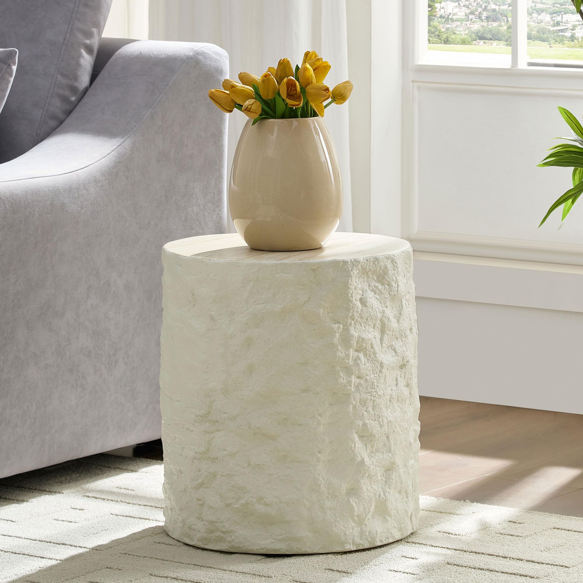 JUSTONE Set of 2 Round Coffee Tables for Living Room, Faux Mars Pattern Modern Minimalist Side Tables Accent End Table End Table for Apartment,Office,Marble