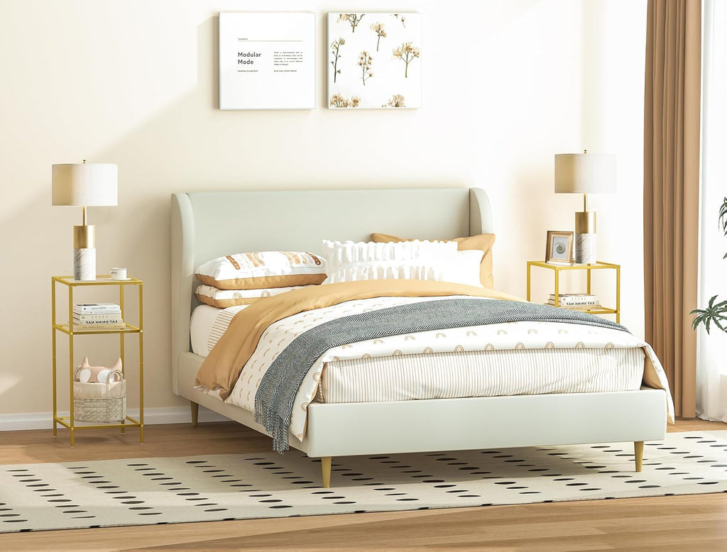 Homhedy 3-Tier Side Tables Set of 2, End Tables with Tempered Glass, Nightstands with Storage Shelves, Slim Sofa Tables for Living Room, Bedroom (2, Golden)