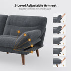 Pipishell Convertible Futon Sofa Bed,66" Corduroy Futon Couch with Adjustable Backrest and Armrests, Recliner Sleeper Sofa for Small Spaces, Play Room or Office, Grey