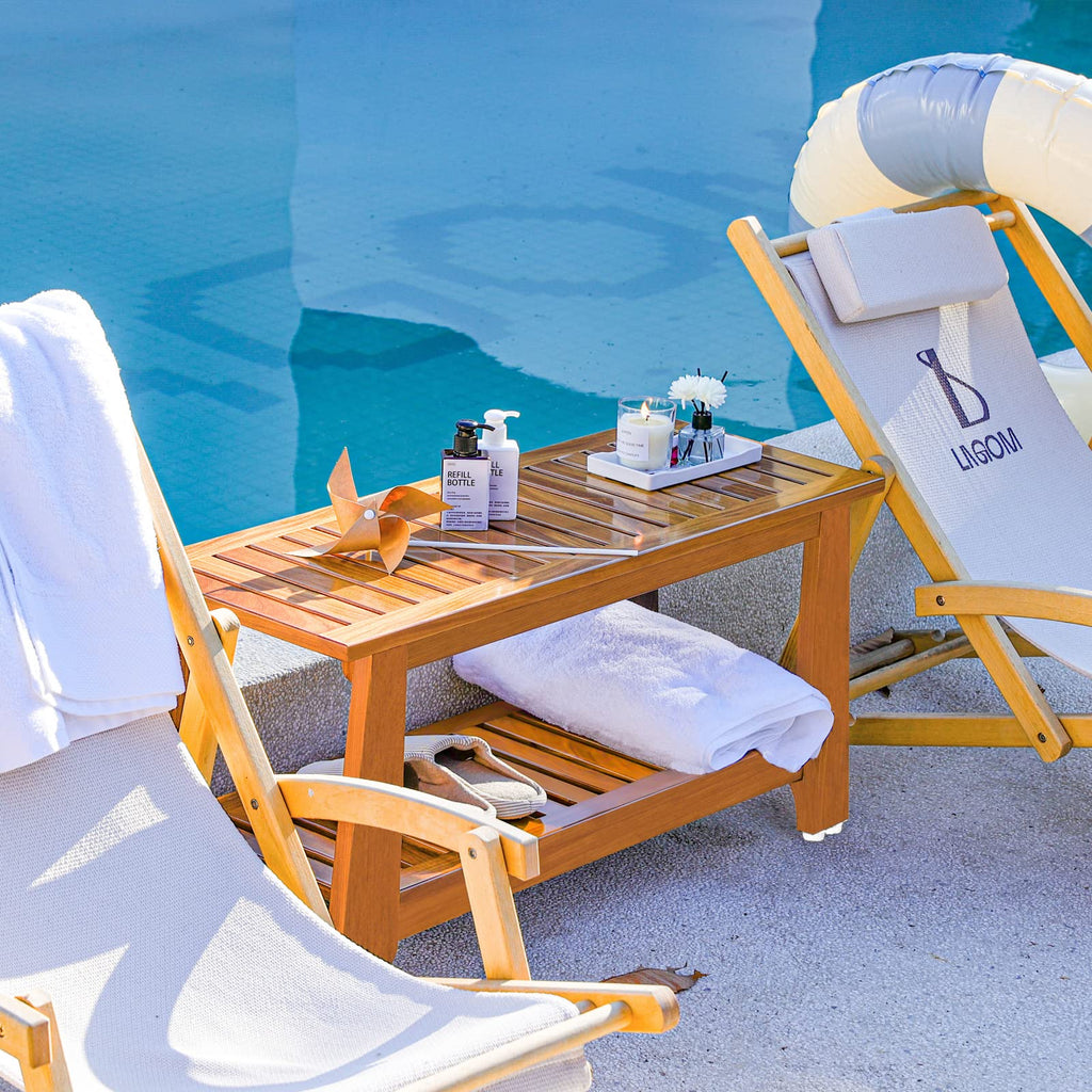 24" Teak Shower Bench with Shelf/Shower Benches for Inside Shower/Teak Shower Seat/Bathroom Bench/Teak Wood Benches for Showers/for Spa, Showers, Pools and Other Wet Environments,Patented Designs.