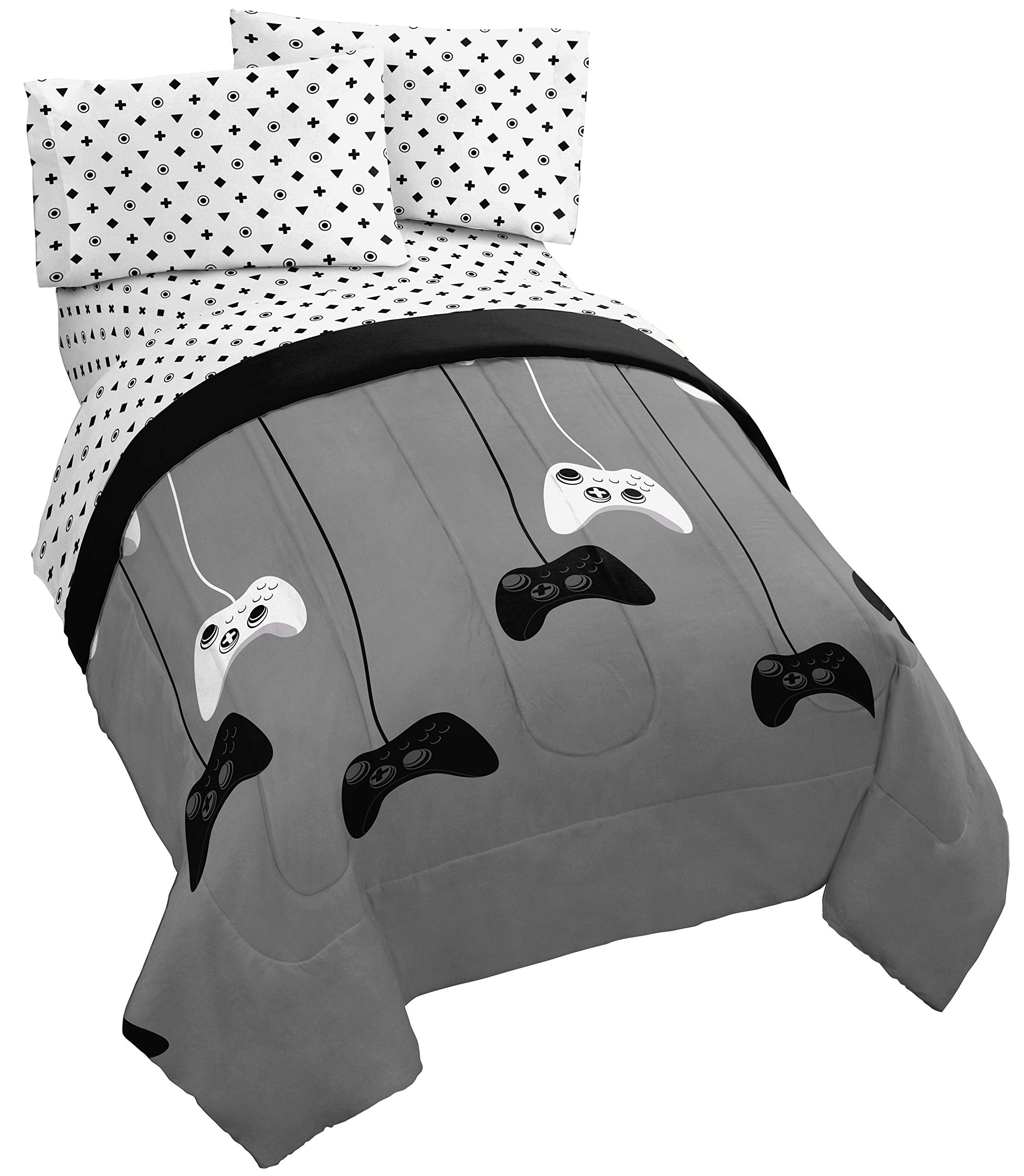 Jay franco Monster Jam MJ Life 4 Piece Twin Bed Set-Includes Reversible Comforter&Sheet Set-Bedding Features Grave Digger, Max-D, Megalodon-Super Soft Microfiber-(Official Monster Jam Product)