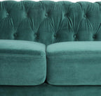 Chesterfield Sofa Velvet, Modern Tufted Couch 3 Seater with Rolled Arms and Nailhead for Living Room, Bedroom, Office, Apartment (Green)