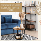 Round Coffee Table, 2-Tier Circle Wood Coffee Table with Storage Shelves, Modern Industrial Wooden Accent Center Sofa Side for Living Room, Home Office(19.7'' Dia X 17.7 H)