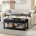 Lift Top Coffee Table,Lift Coffee Tables with Storage Shelf and Large Hidden Compartment for Living Room,Lifting top Coffee Table for Small Space,Black