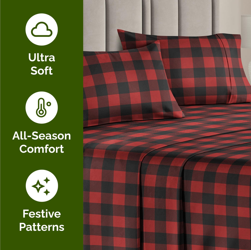 Komplet pościeli King Christmas Tree - Świąteczny wzór Xmas na lnie - Głębokie kieszenie - Dopasowany krój - 4 części - Bez zagnieceń - Wygodna i chłodząca świąteczna pościel zimowa - Łatwa w pielęgnacji - Przyjazna dzieciom