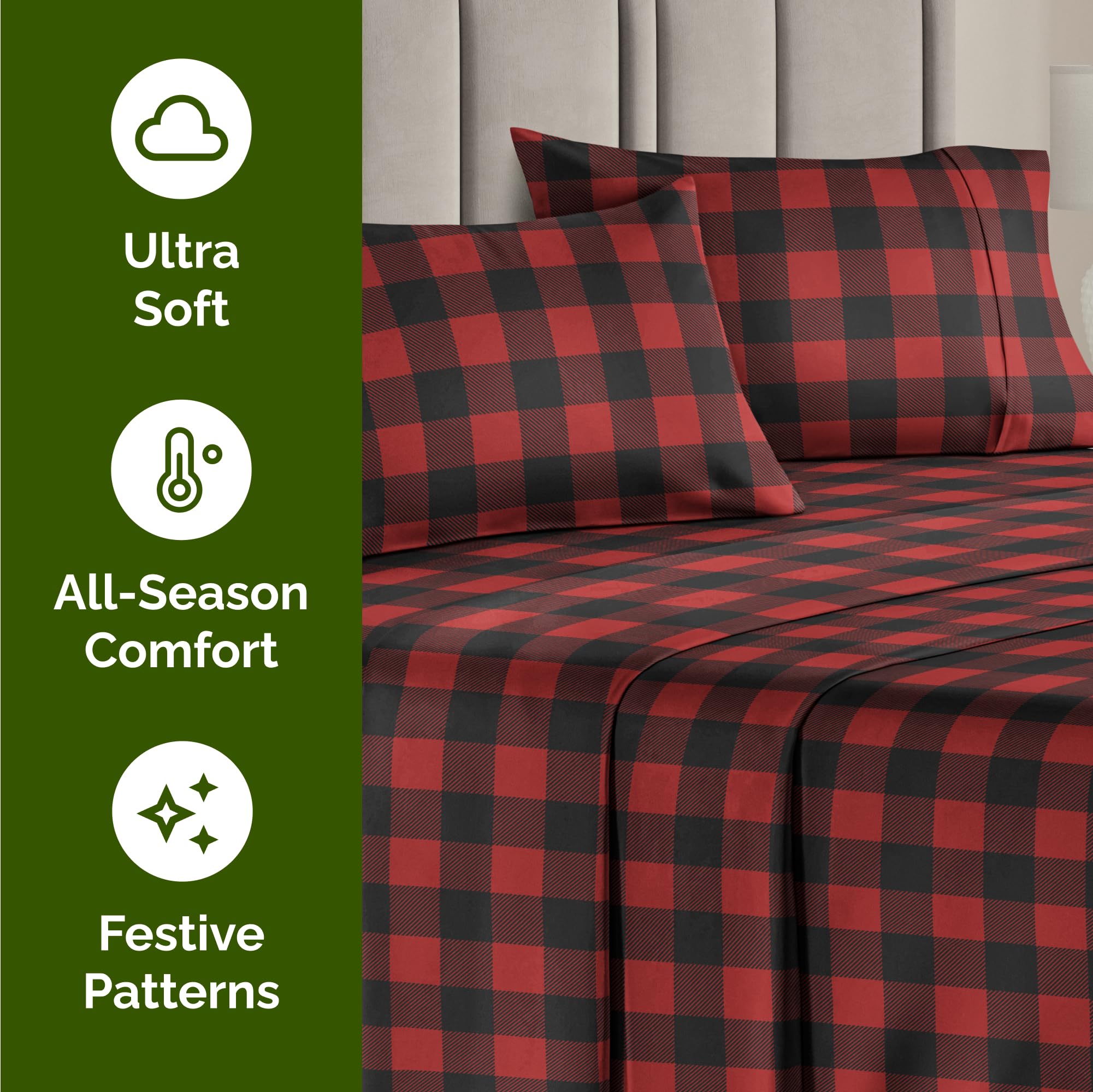 Komplet pościeli King Christmas Tree - Świąteczny wzór Xmas na lnie - Głębokie kieszenie - Dopasowany krój - 4 części - Bez zagnieceń - Wygodna i chłodząca świąteczna pościel zimowa - Łatwa w pielęgnacji - Przyjazna dzieciom