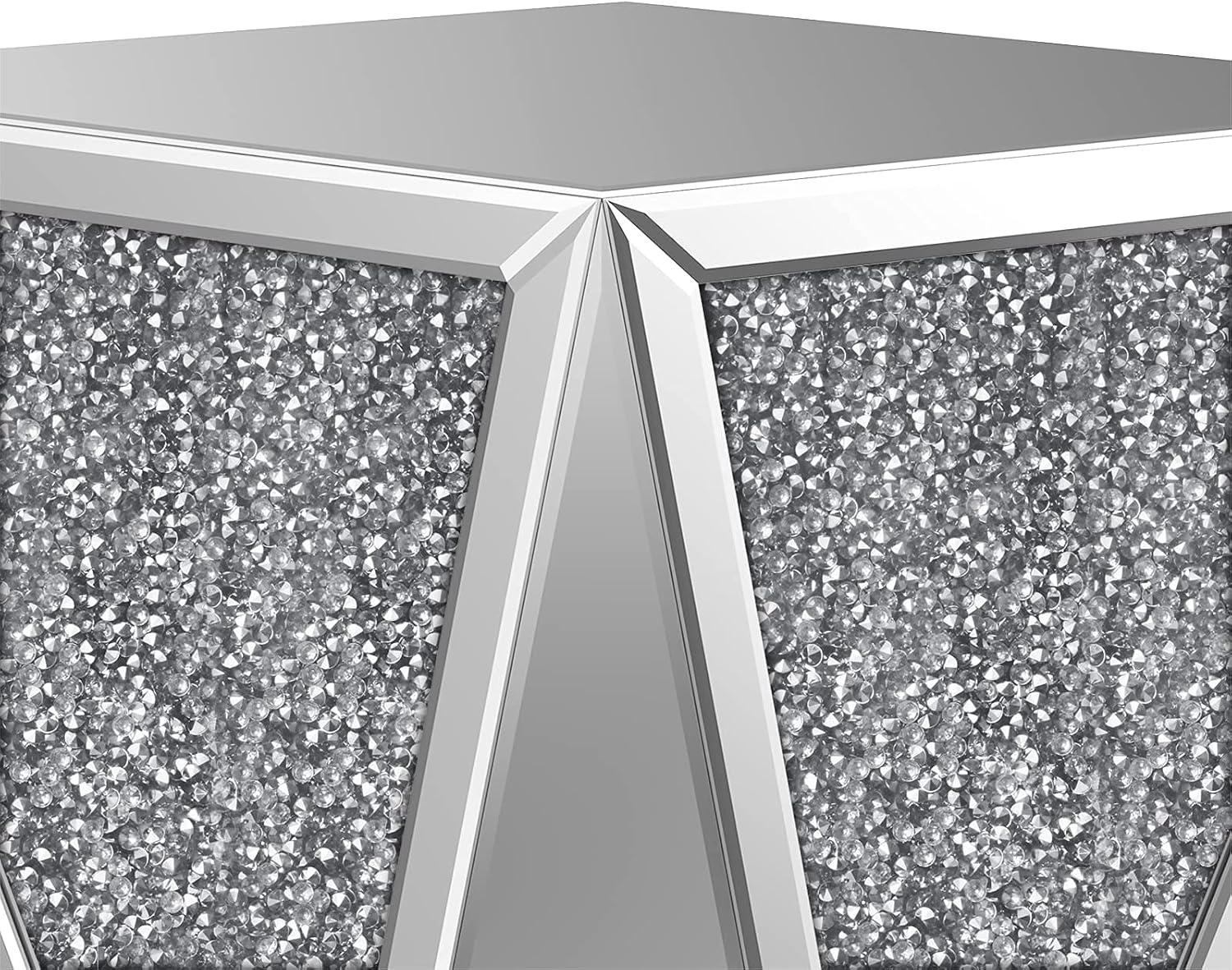 ENENE Mirrored End Table Crystal Diamond Setting Coffee Table Silver Glass Side Table Pedestal Stand for Hallway, Living Room, Corner, Bedroom, Sofa