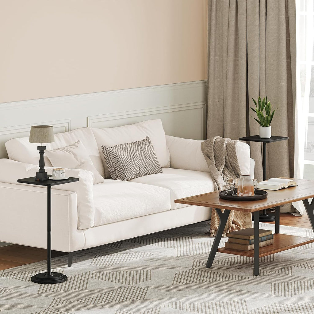 HOOBRO Small Side Table, Square Drink Table, Modern Accent End Table with Pedestal for Small Spaces in Living Room, Bedroom, Sofa Couch, Easy Assembly, Black BB171BZ01