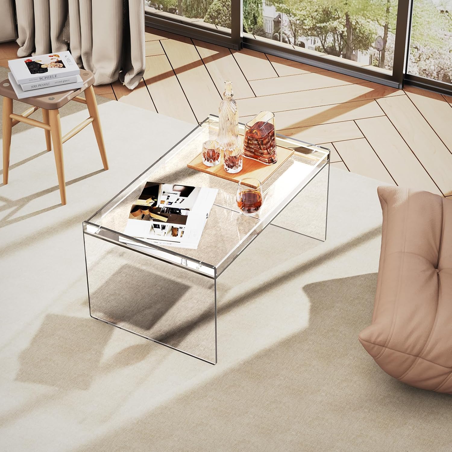 Acrylic Coffee Table, Modern Clear Rectangle Lucite Table for Living Room, Bedroom, Office (Clear, 31.5" L*19.7" W *15.7" H)