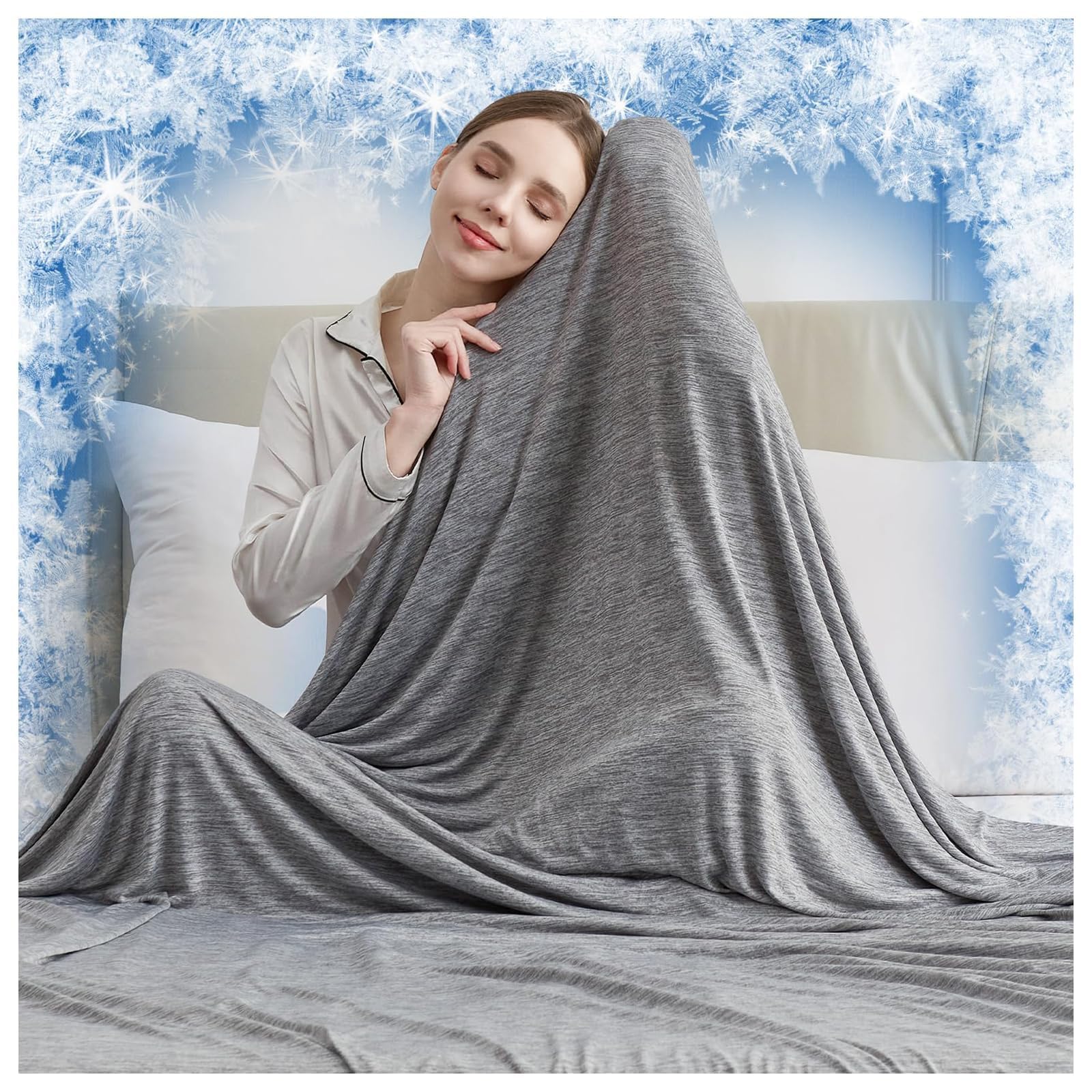 CHOSHOME Cooling Blanket for Hot Sleepers Lightweight Summer Cold Thin Blankets for Sleeping, Hot Flashes Night Sweats, Soft Blanket for Bed, Queen Size, Blue