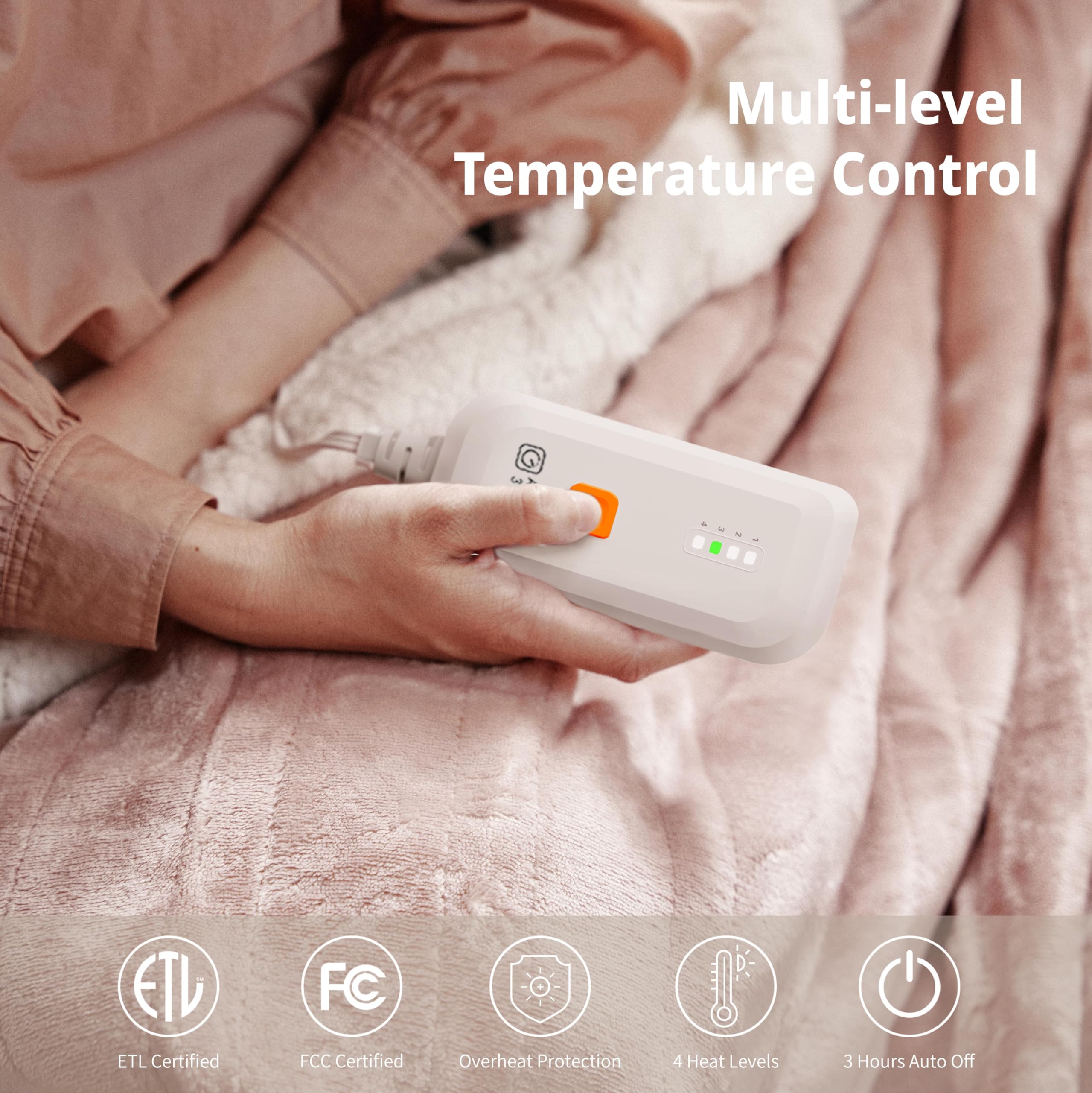 Opvarmet tæppe 50" x 60" - Opvarmet tæppe med 5 varmeniveauer og 3 timers automatisk slukning, maskinvaskbar, ETL &amp; FCC-certificering, overvarmebeskyttelse (Racoon) 