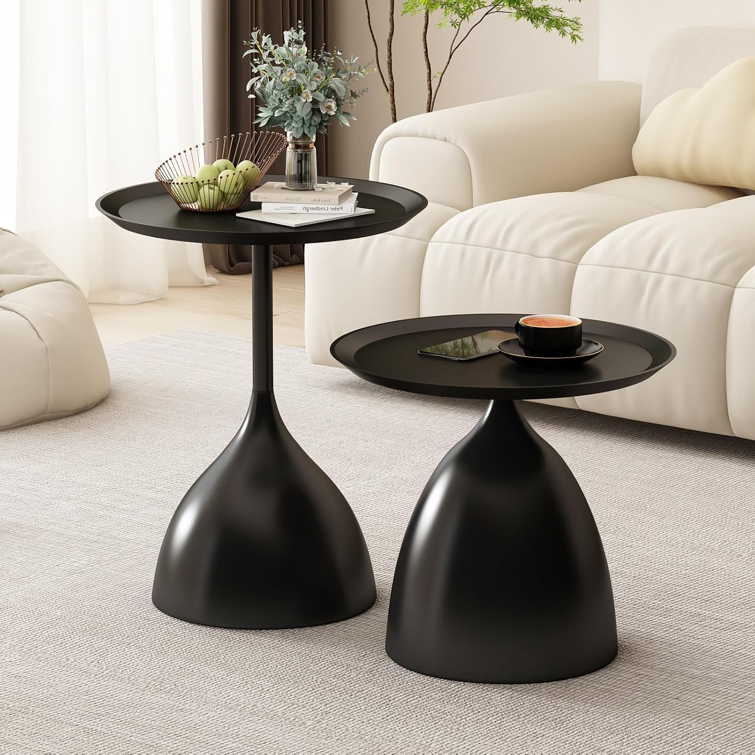 Nesting Tables, Black Side Tables, Modern End Tables for Living Room Nesting Coffee Table Set of 2,Console Table Pedestal Tables
