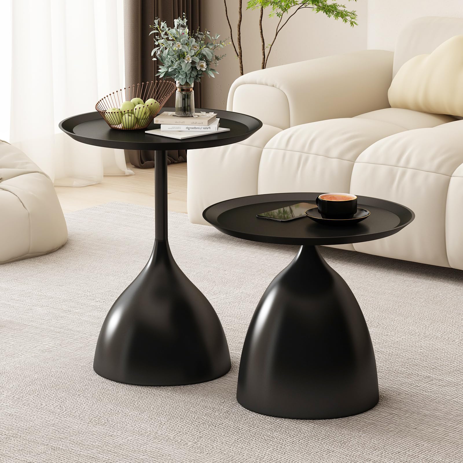 Nesting Tables, White Side Tables, Modern End Tables for Living Room Nesting Coffee Table Set of 2,Console Table Pedestal Tables