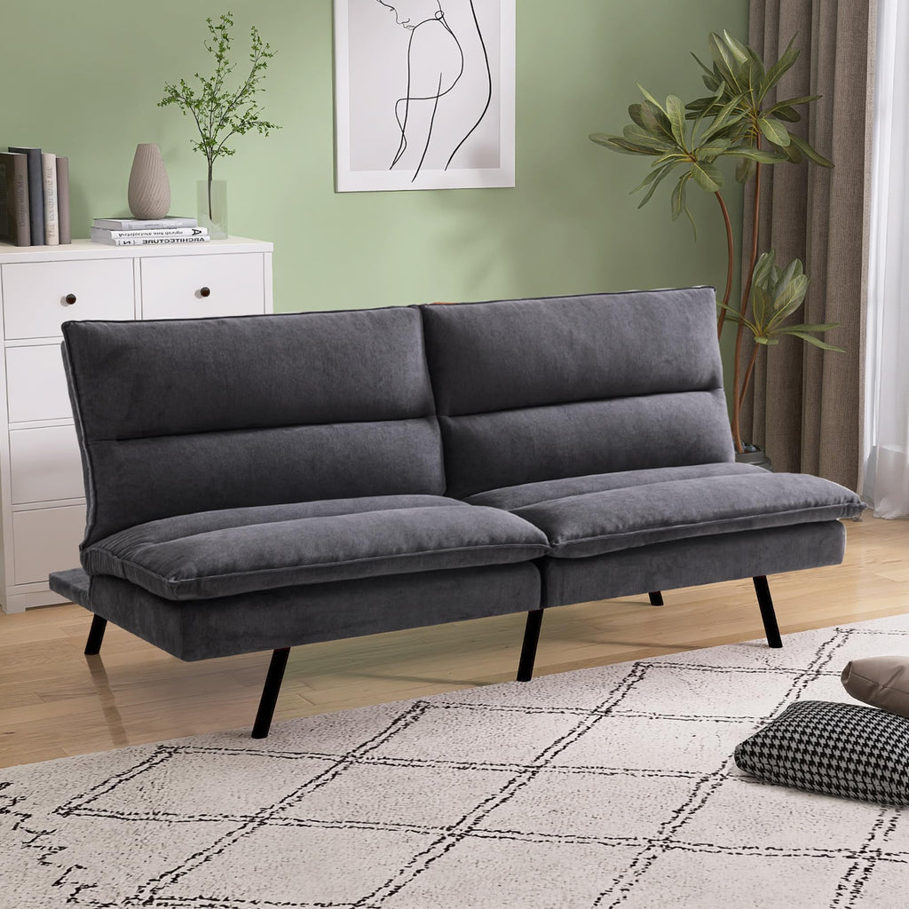 Convertible Faux Leather Futon Sofa Couch,Memory Foam Futon Couch Bed,Loveseat Sleeper Sofa Bed,Small Splitback Modern Folding Sofa Bed for Living Room,Office,Apartment,Matte Black