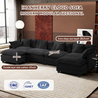 Ihanherry 146" U-Shaped Modern Sofa Modular Sectional Cloud Couch with 2 Ottoman, 6-Seat Chenille Deep Seat Sofa with 6 Pillows for Living Room, Bedroom and Apartment, Black