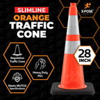 Xpose Safety 28 Inch Orange Slim Line Traffic Cones with 6" & 4" Collars, 24 Pack Multipurpose PVC Plastic Safety Cone for Parking, Soccer, Caution, Kids & Construction - DOT Approved