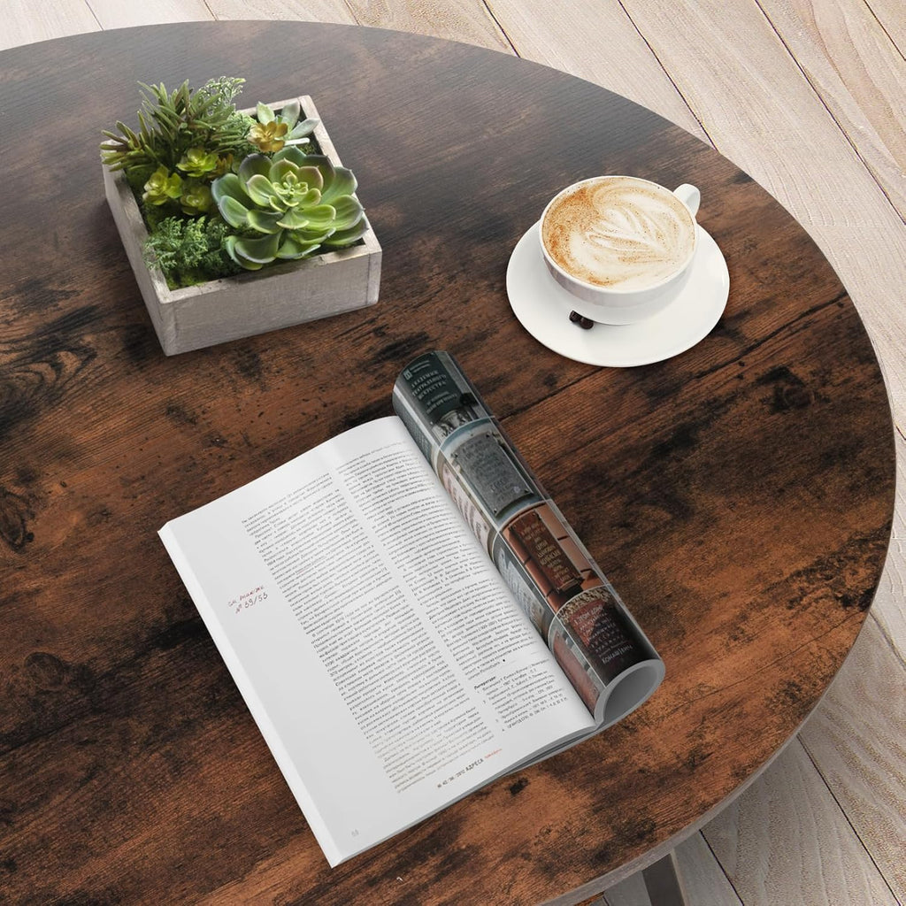 Round Coffee Table, 2-Tier Circle Coffee Table with Storage, Modern Wood Round Center Table, for Living Room, Small Space, Home Office, Easy Assembly, Rustic Brown