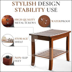 Teak Shower Bench with Storage Shelf, Shower Stool for Inside Shower, Waterproof Shower Bench Seat, Shower Chair for Inside Shower, Wood Bench, Bathroom Bench, Wooden Stool for Adults Sitting