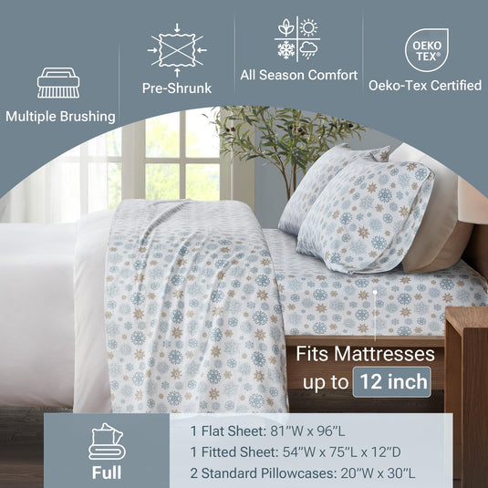 Sleep Philosophy True North Cozy Flannel Warm 100% Cotton Sheet - Novelty Print Animals Stars Cute Ultra Soft Cold Weather Bedding Set, Twin, Pink/Grey Snowflakes 3 Piece