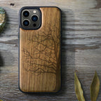 Carveit Magnetic Wood Case for iPhone 13 Pro Max [Hard Real Wood & Soft TPU] Shockproof Hybrid Protective Cover Unique & Classy Wooden Case Compatible with MagSafe (Eternal Tree Carving-Walnut)