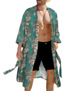 COOFANDY Men's Lightweight Kimono Robe Japanese Bathrobes Open Front Long Cardigan Cloak with Belt